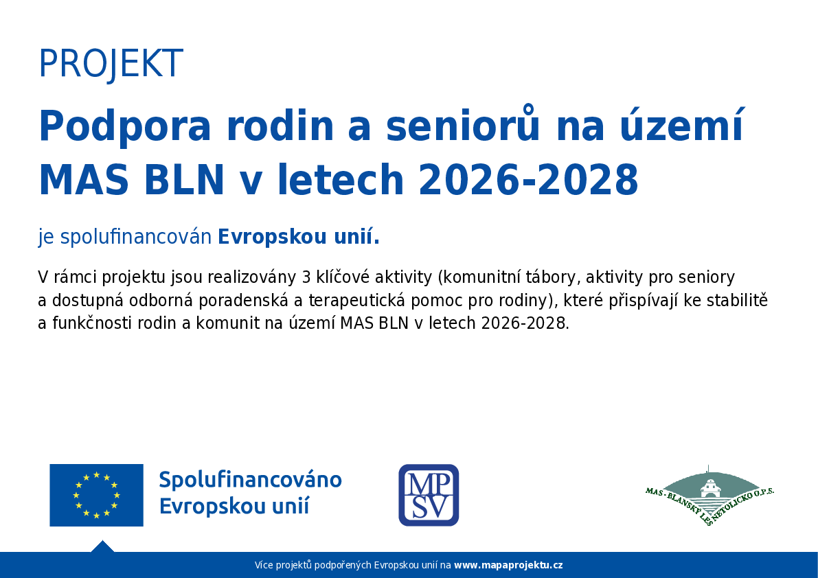 Podpora rodin a seniorů na &uacute;zem&iacute; MAS BLN v letech 2026-2028 - plak&aacute;t